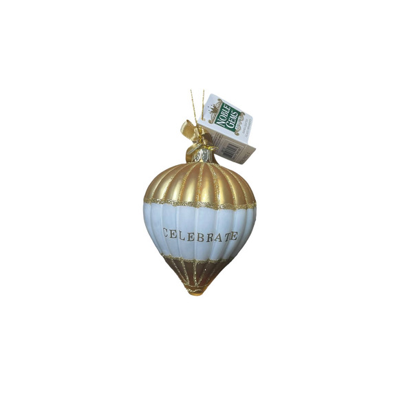 Kurt Adler 5" Noble Gem Hot Air Balloon Glass Ornament Celebrate Gold and White‎ - Picture 1 of 6